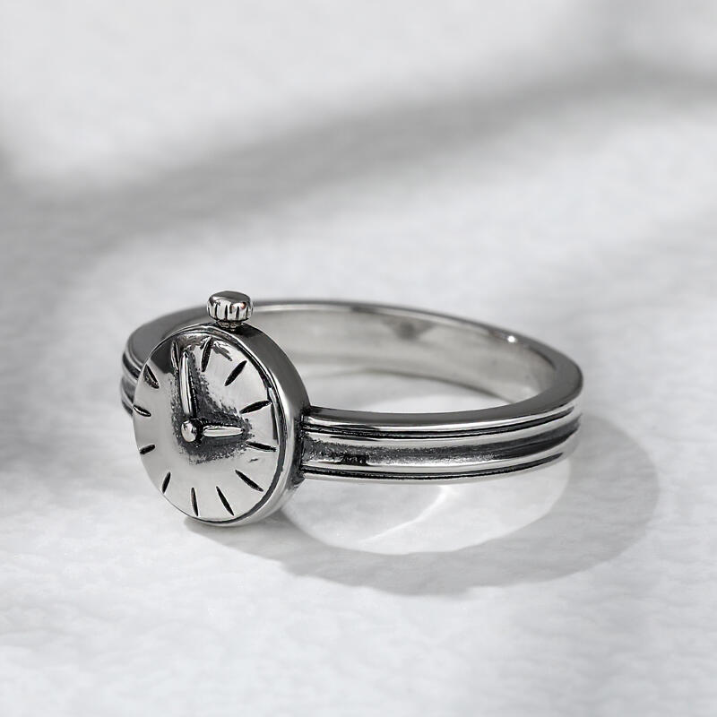 Jeulia "Back to the Past" Clock Sterling Silver Ring