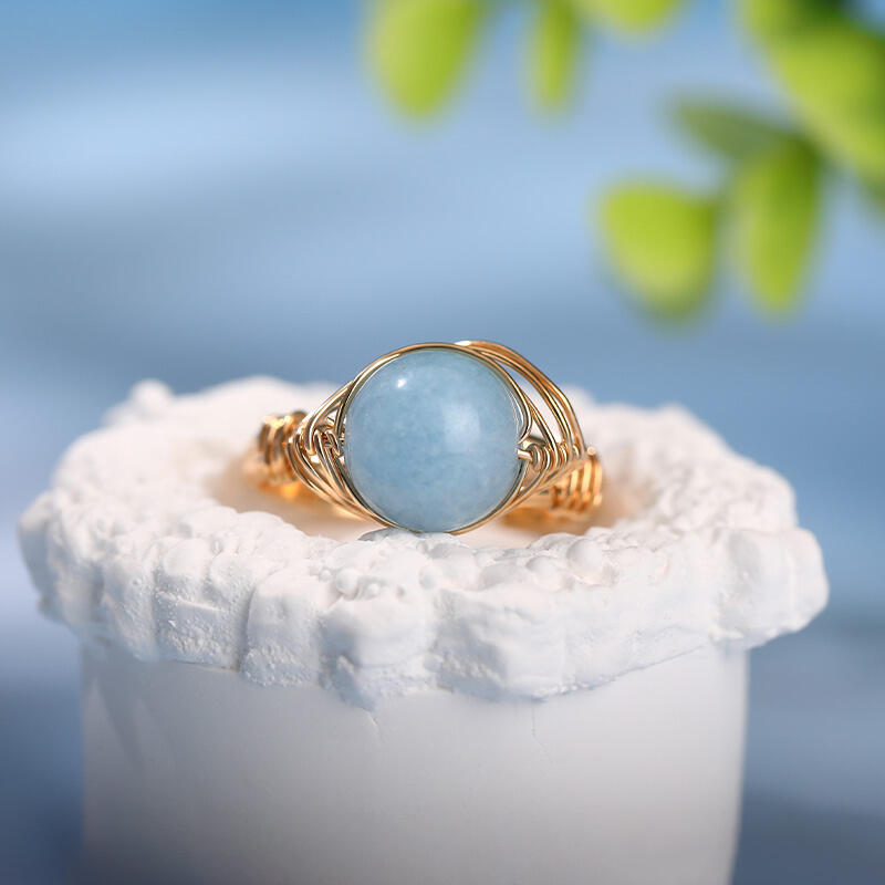 Jeulia "Mut & Kommunikation" Natürlicher Aquamarin Verstellbarer Ring