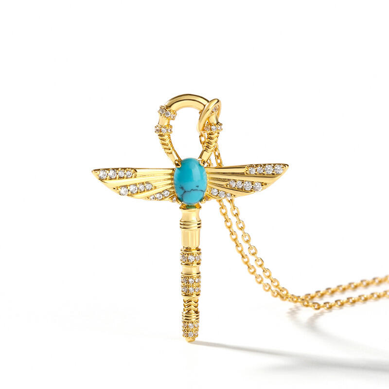 Jeulia "Ankh" Ancient Egyptian Scepter Turquoise Pendant Sterling Silver Necklace