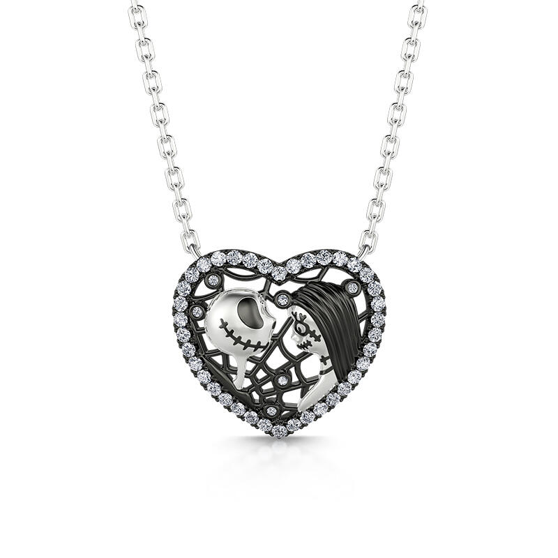 Jeulia "Magical Love" Skull Couple Sterling Silver Necklace