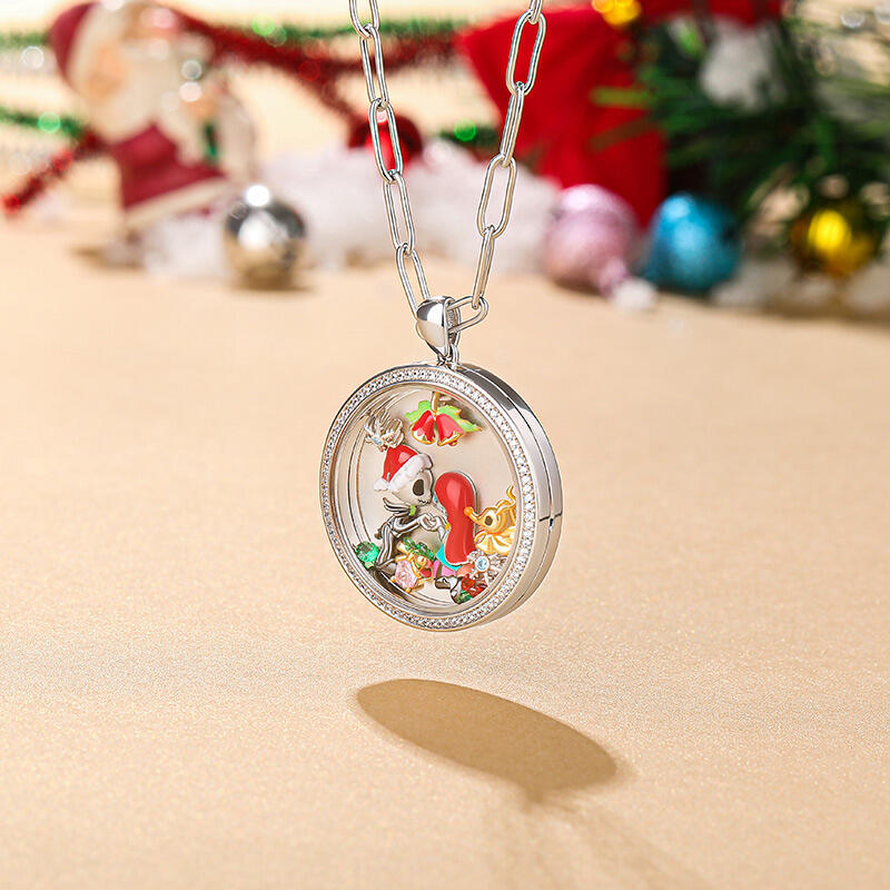 Jeulia "Joyful Holiday" Floating Locket Necklace With Charms And Stones