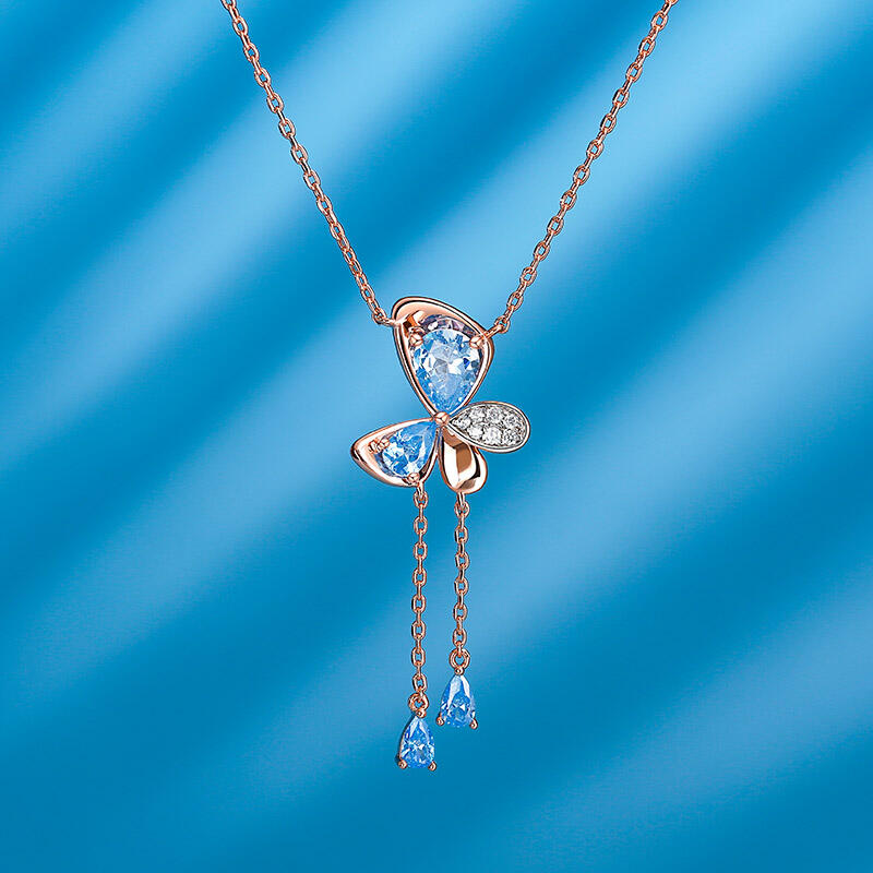 Jeulia "Flow" Pear Cut Butterfly Tassel Sterling Silver Necklace