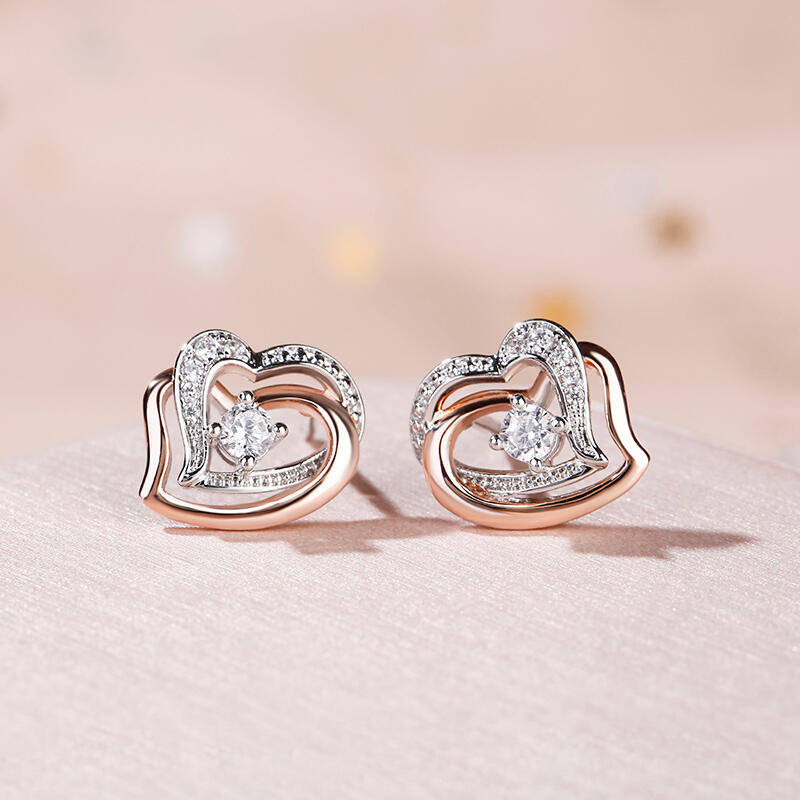 Jeulia Double Heart Sterling Silver Stud Earrings