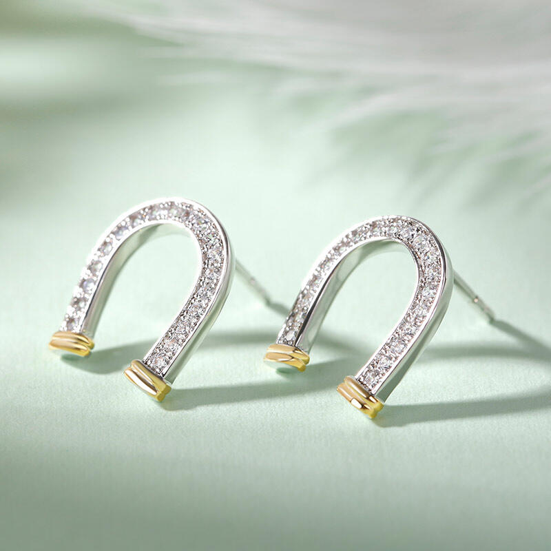 Jeulia "Lucky Horseshoe" Two Tone Sterling Silver Earrings