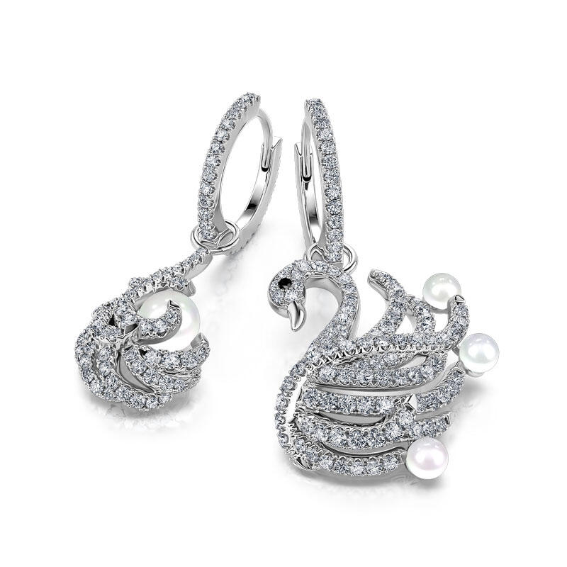 Jeulia Pendientes de plata de ley con perlas cultivadas en forma de cisne