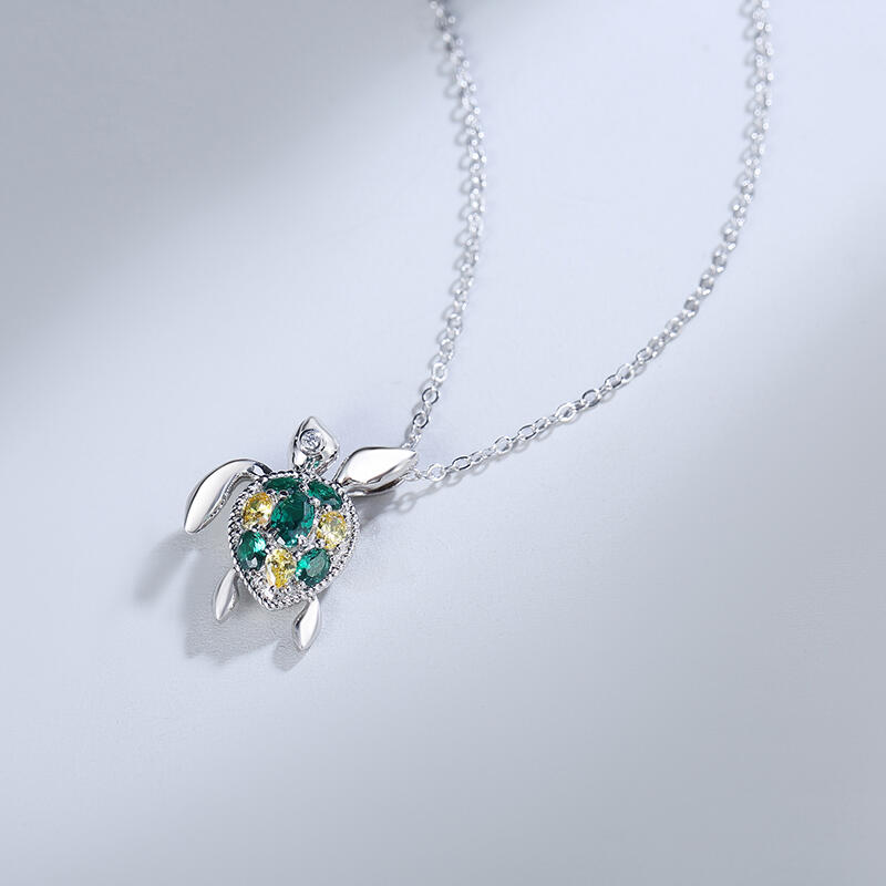 Jeulia "Colorful Turtle" Personalized Sterling Silver Necklace