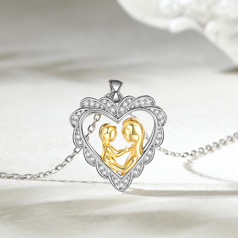 Jeulia Collar de Plata de Ley de Madre e Hija en Forma de Corazón