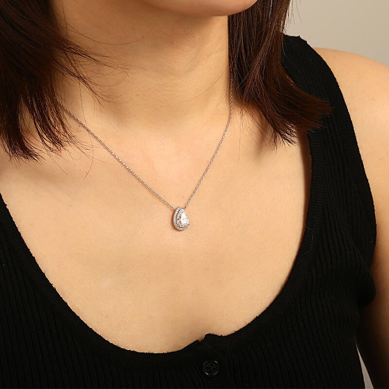 "Tear of Stardust" Pear Cut Halo Necklace