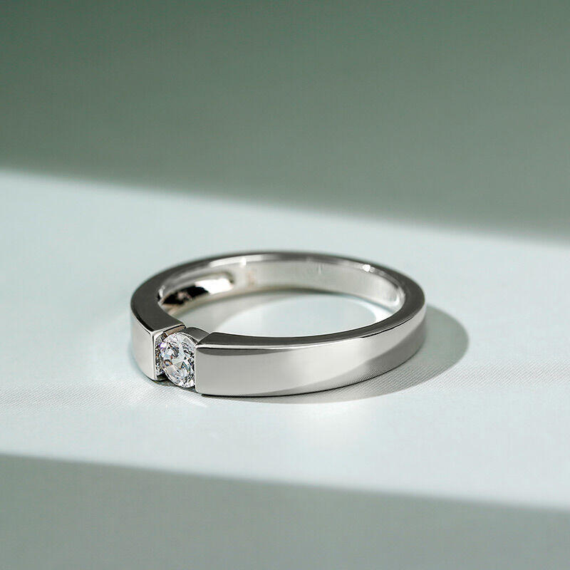 Jeulia Anillo para Hombre Simple Corte Redondo de Plata de Ley