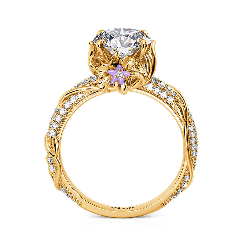 Jeulia Purple Flower Engagement Ring Princess Vine Pods