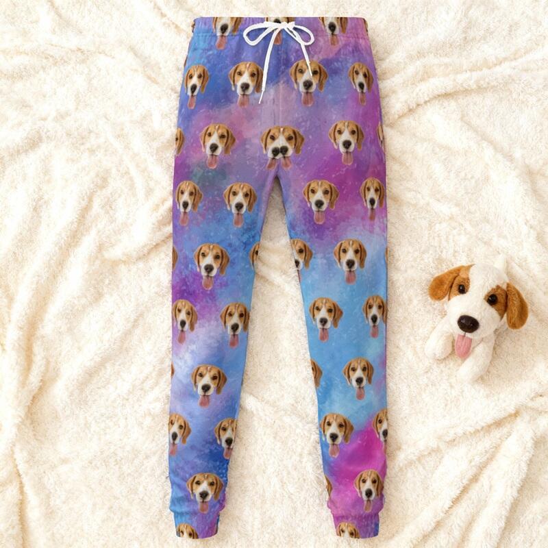 Gepersonaliseerde unisex joggingbroek met foto naar keuze Kleurrijk tie-dye-ontwerp Cadeau voor dierenliefhebbers