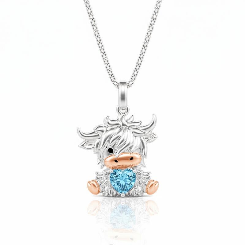 Jeulia Hug Me Custom Highland Cow Necklace with Birthstone
