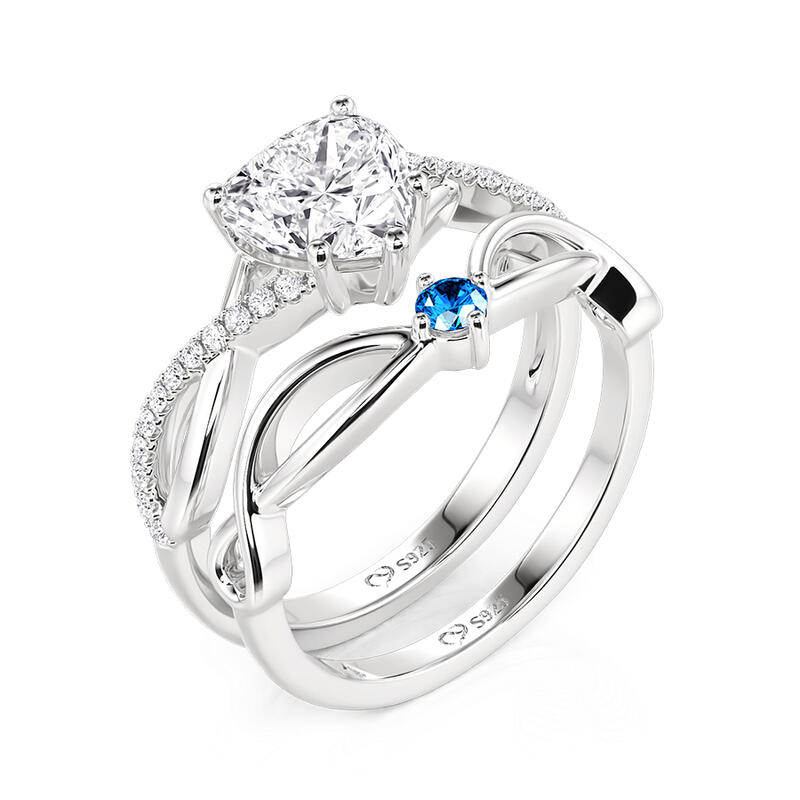 Jeulia Classic Twisted Heart Ring Set 2PCS in Sterling Silver