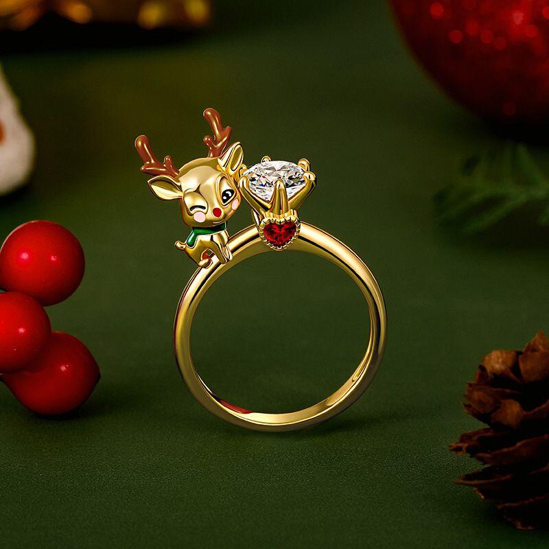 Jeulia Hug Me Gold Reindeer Fashion Ring Sterling Silver