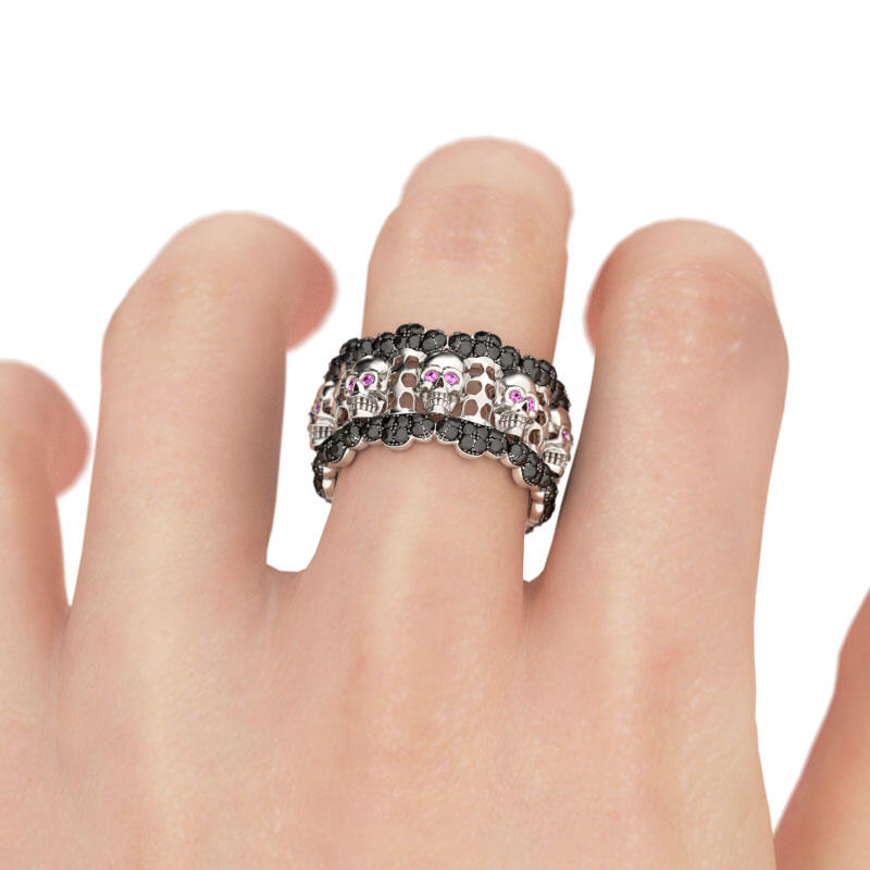 Jeulia Hollow Round Cut Sterling Silver Skull Ring