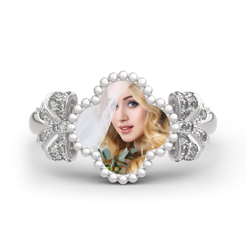 Jeulia "Lucky Filled of My Life" Sterling Silver Personalized Photo Ring