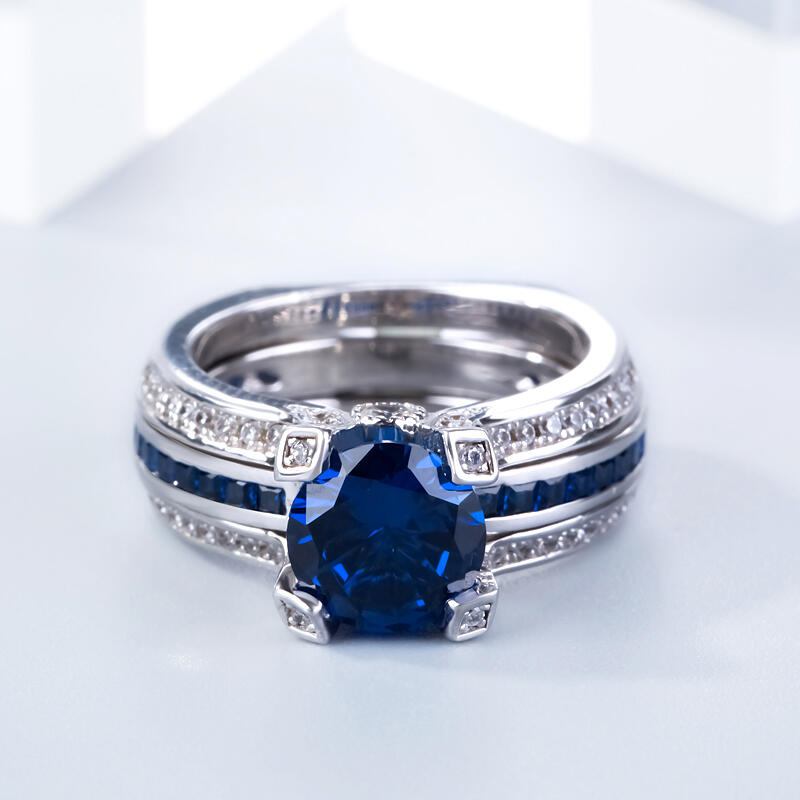 Jeulia Conjunto De Anillos Intercambiables De Talla Redonda En Plata De Ley