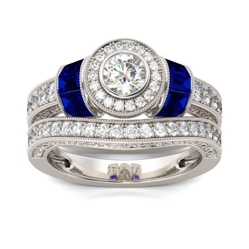 Jeulia Vintage Round Cut Sterling Silver Ring Set