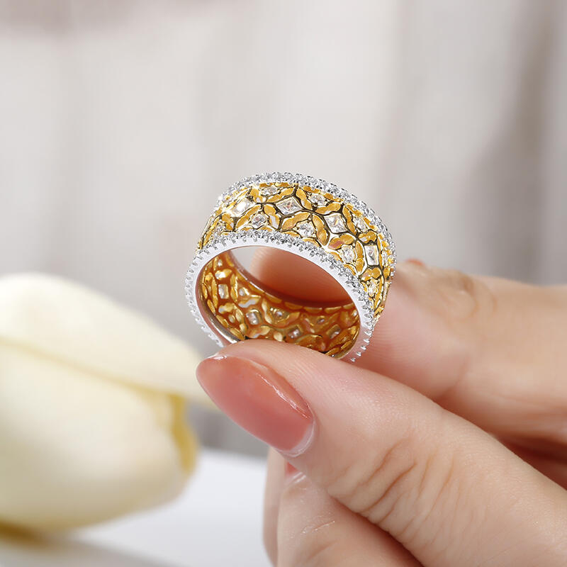 Jeulia Bague Fantaisie de Femme Art Deco Bicolore en Argent Sterling Cadeau