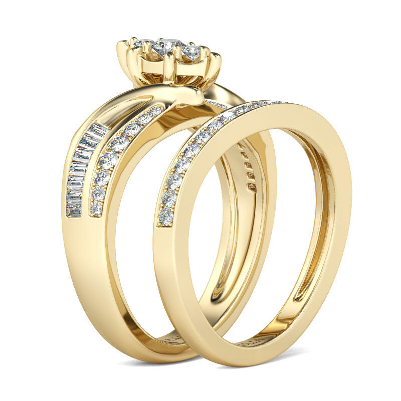 Juego De Anillo Con Tono Oro De Corte Redonda En Plata De Ley