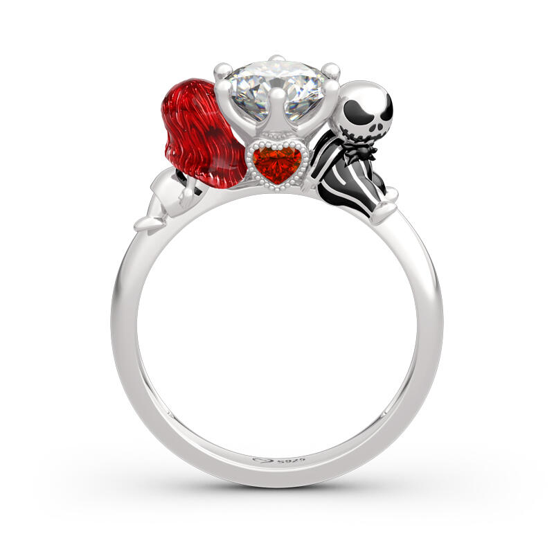 Jeulia Hug Me "Magic of Love" Skull Couple Round Cut Sterling Silver Ring