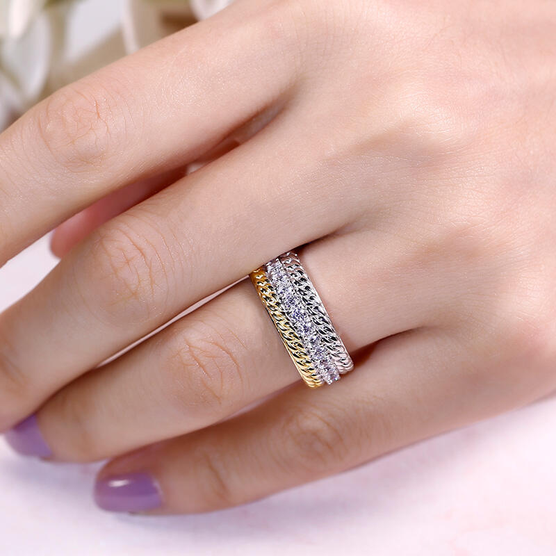 Jeulia Two Tone Cable Round Cut Sterling Silver Women's Band