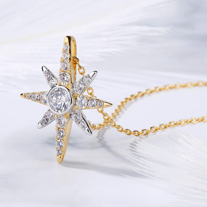Jeulia Two Tone Star Sterling Silver Necklace