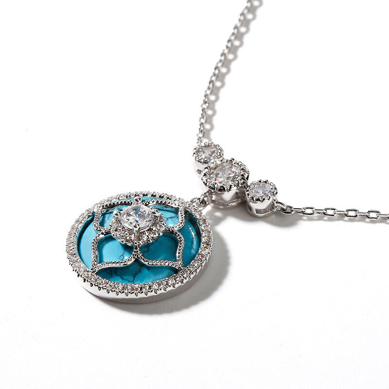 Jeulia "Lucky Choice" Flower Turquoise Sterling Silver Necklace