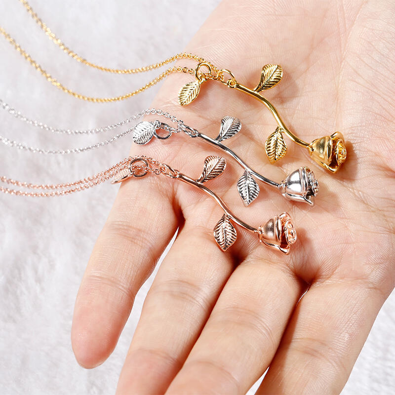 Jeulia Rose With Initial Necklace Sterling Silver