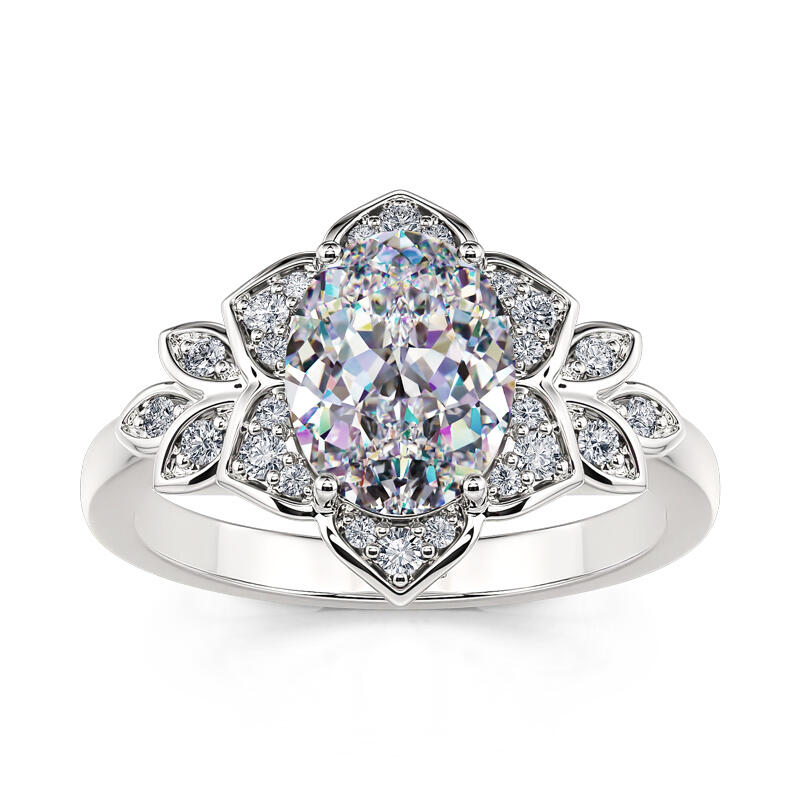 Jeulia Anillo de Plata de Ley con Corte Ovalada y Halo Floral