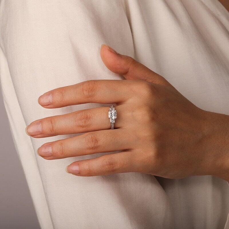 Jeulia Asscher Cut Three Stone Sterling Silver Engagement Ring