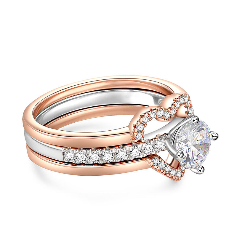 Jeulia Simple Two Tone Three Ring Set Round Cut Sterling Silver