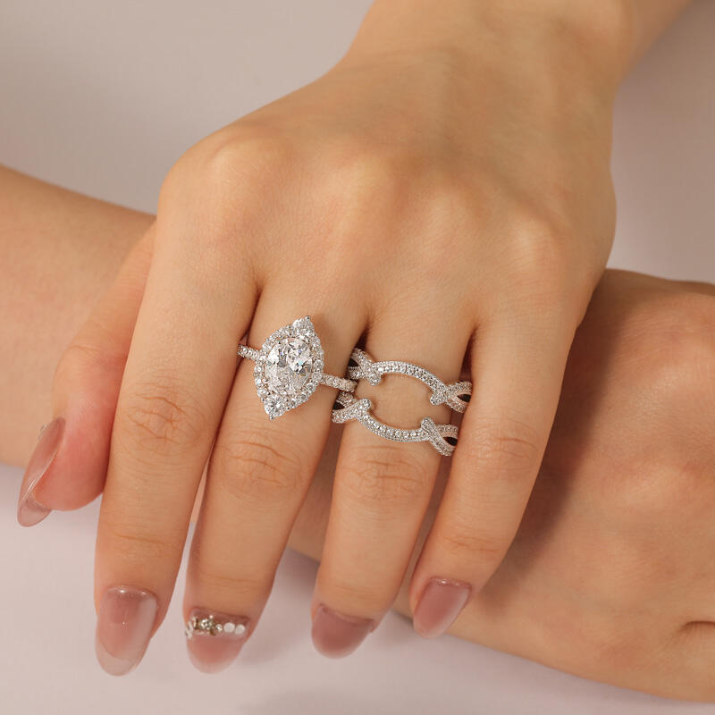 Jeulia Vintage Halo Interchangeable Bridal Ring Set with Twist Band Sterling Silver