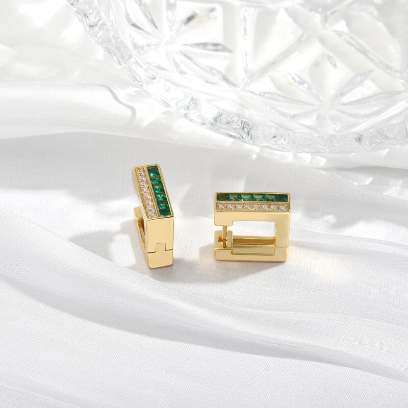 Jeulia ジオメトリック プリンセスカット ラウンドカット シルバー フープ ピアス