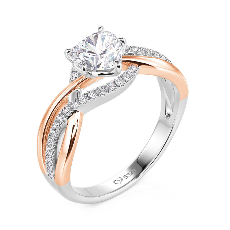 Jeulia Amore Anillo de Compromiso en Forma de Coraz贸n Bicolor con Detalle Trenzado