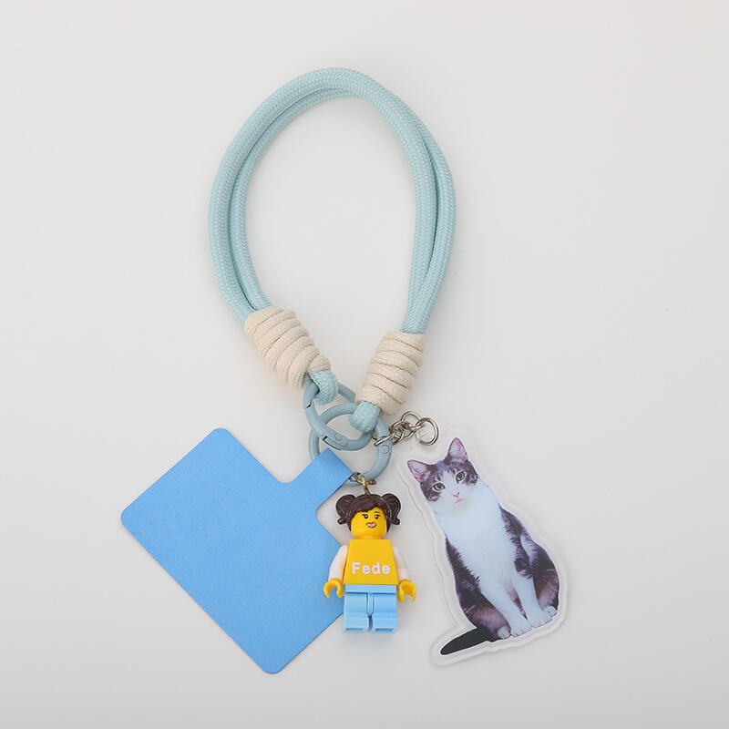 Personalized Braided Rope Phone Chain with Minifigure and Acrylic Photo Gift