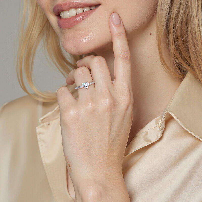 "Harbor of Love" 0.8ct Heart Cut Side Stone Engagement Ring