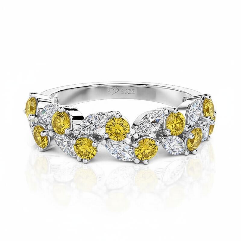 Jeulia Leaf Custom Women's Half Eternity Band Sterling Silver