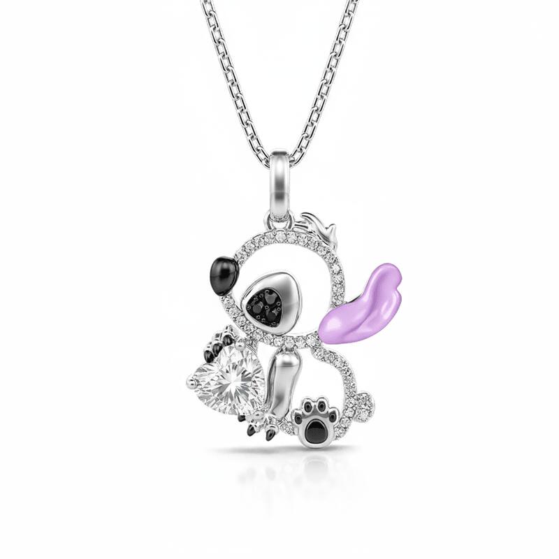 Jeulia Hug Me "Little Monster" Heart Cut Purple Ear Personalized Sterling Silver Necklace