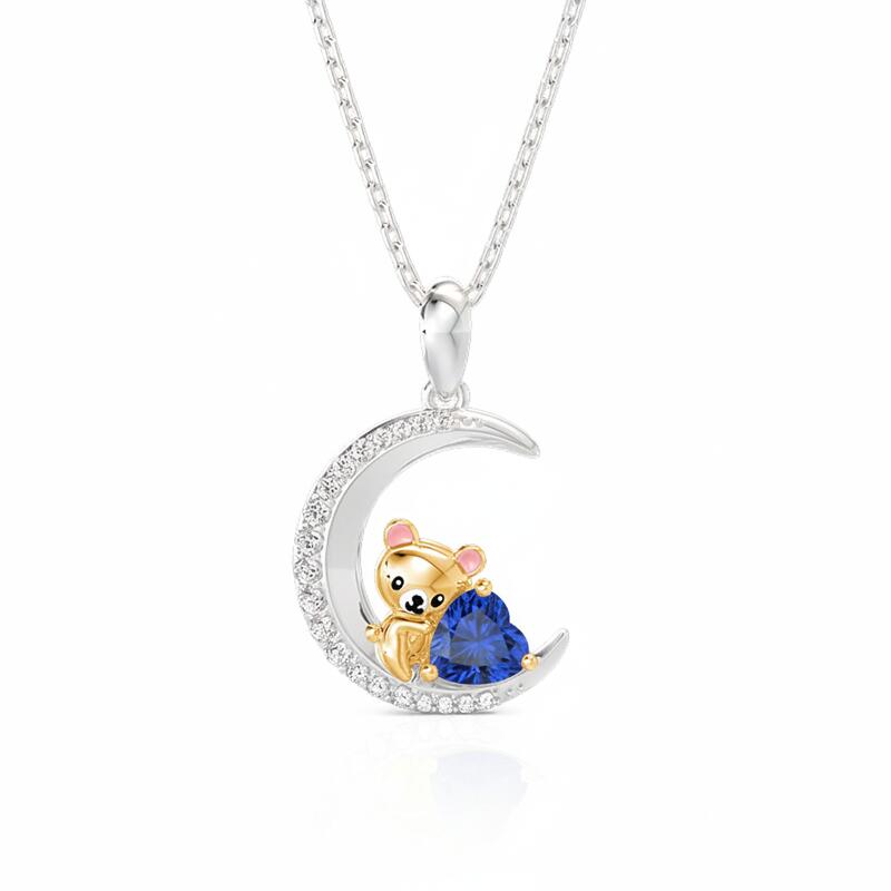 Jeulia Hug Me Custom Teddy Bear Moon Necklace With Birthstone