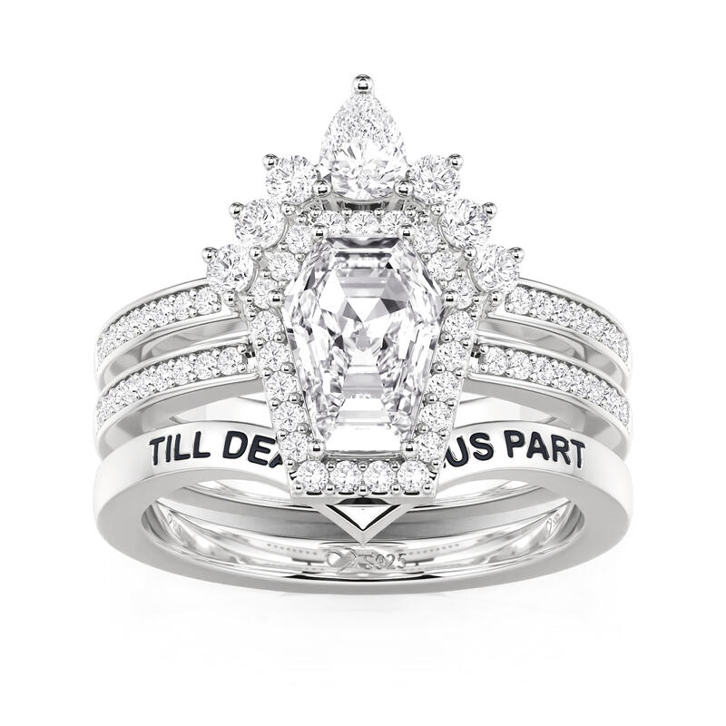 Jeulia Gothic Coffin Cut Halo Engagement Ring Set 3PCS