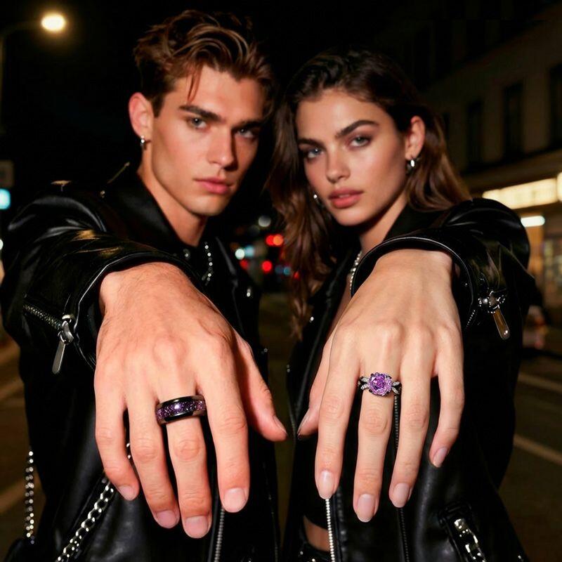 Tungsten Ring with Purple Stone for Men