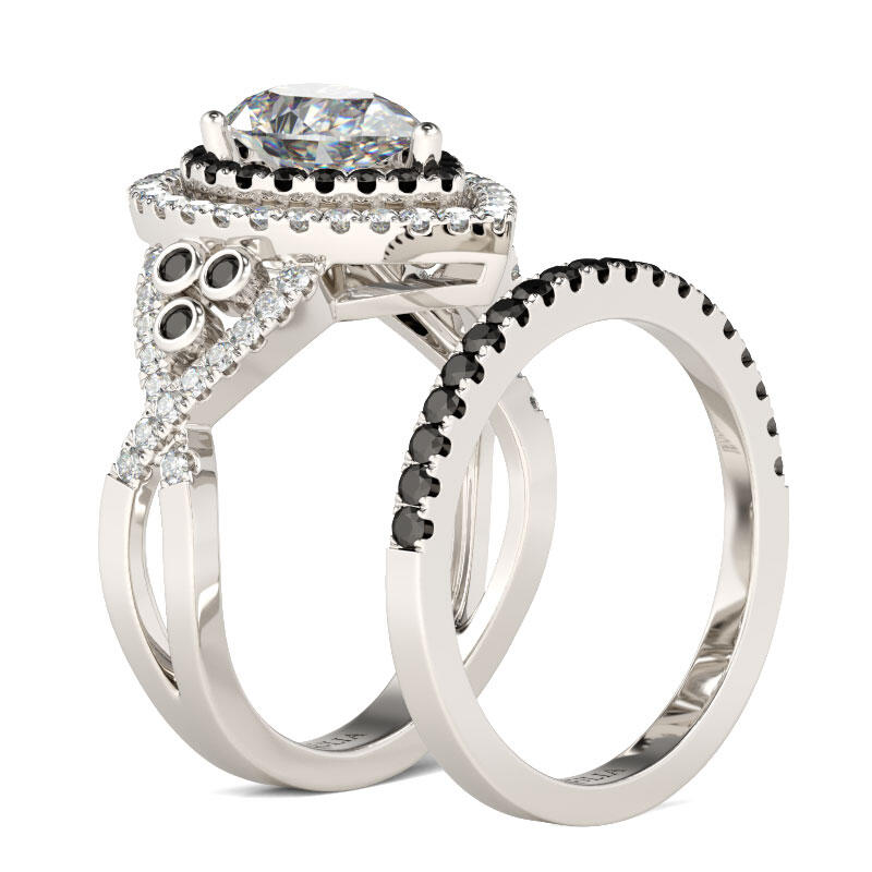 Jeulia Double Halo Pear Cut Sterling Silver Ring Set