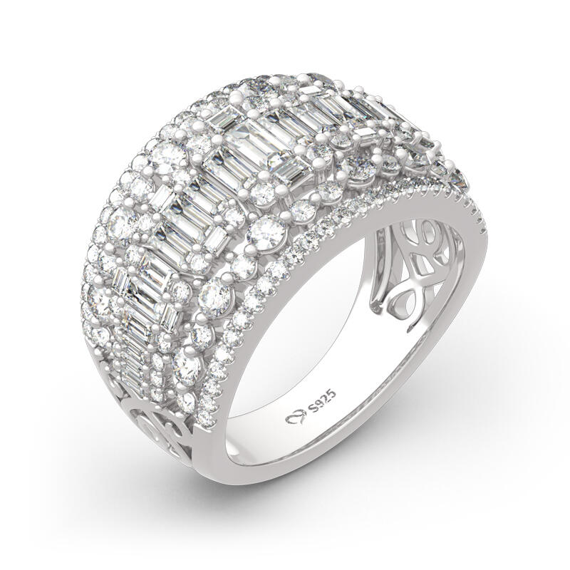 Jeulia Classic Emerald and Round Cut Sterling Silver Band