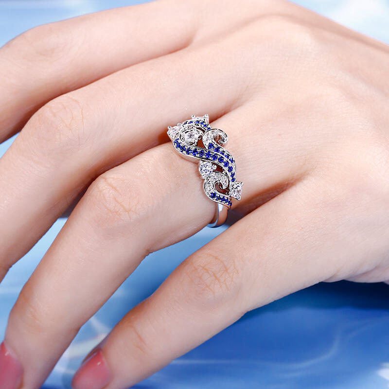 Jeulia "Life Reminder" Ocean Waves Design Sterling Silver Ring