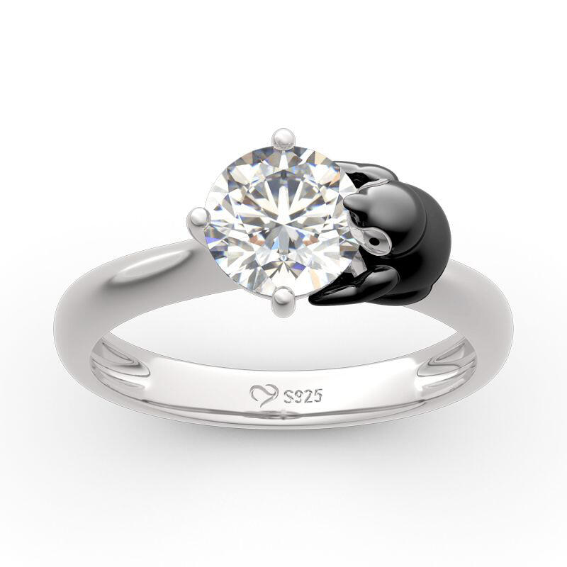 Jeulia Hug Me "Keep Your Cool" Penguin Round Cut Sterling Silver Ring