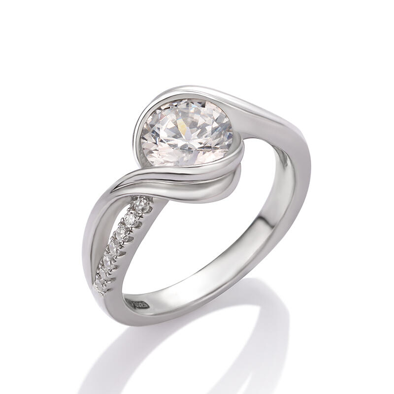 Jeulia Split Shank Round Cut Sterling Silver Ring