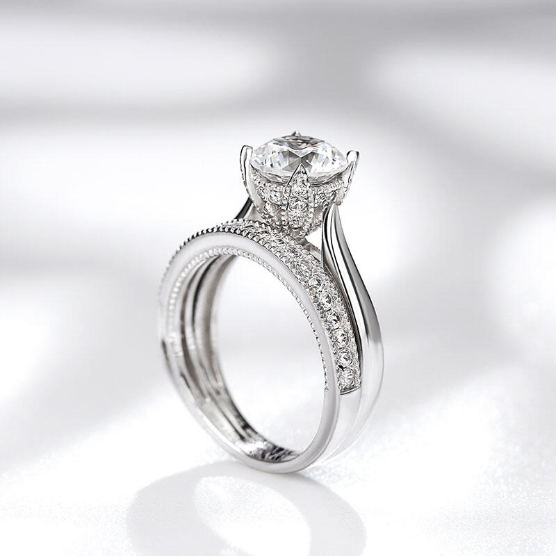 Jeulia Conjunto De Anillos Clásicos De Talla Redonda En Plata De Ley