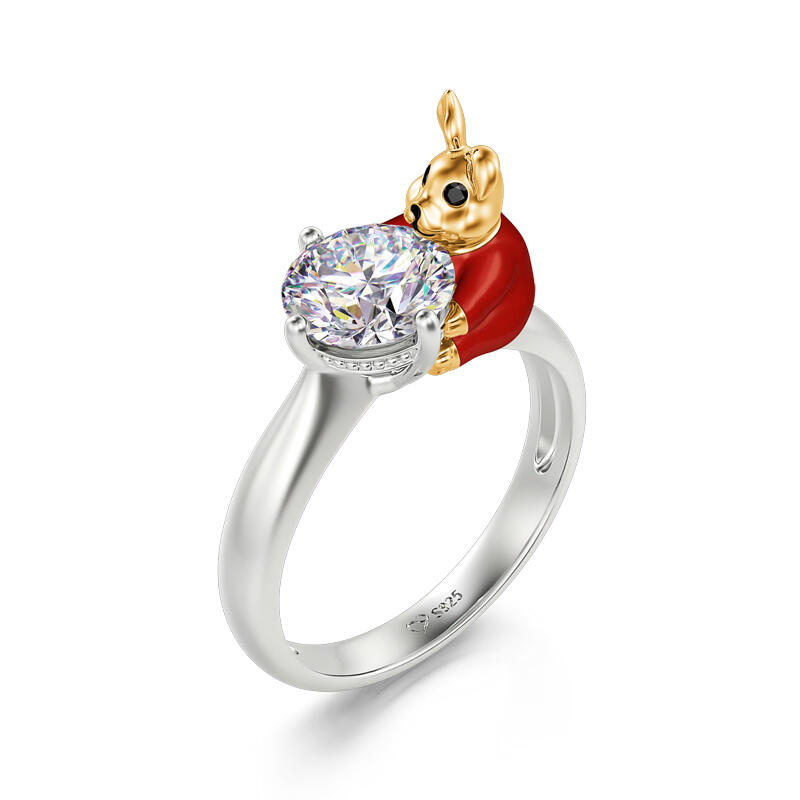 Jeulia Hug Me "Mr. Rabbit" Round Cut Sterling Silver Ring