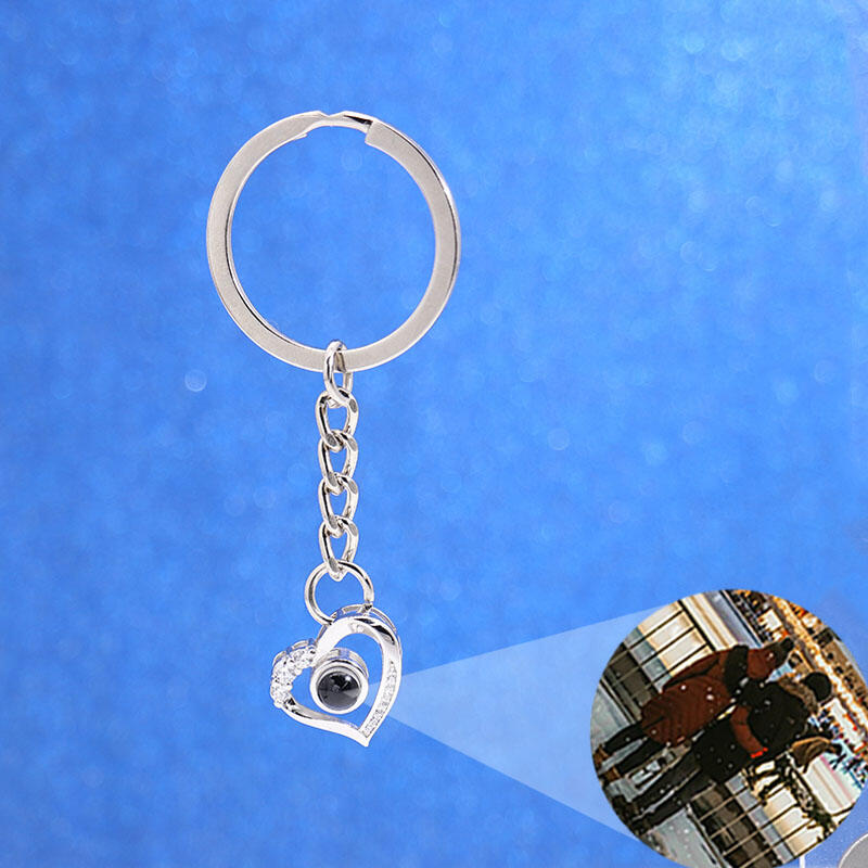 シルバー925 ハート 投影 写真 写真入れ キーホルダー